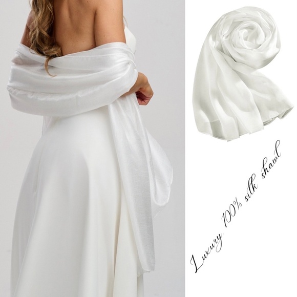 Luxury silk scarf Accessories - 100% SILK SATIN White Large Shawl Scarf Wrap Wedding Bridal Bridesmaid Cover up